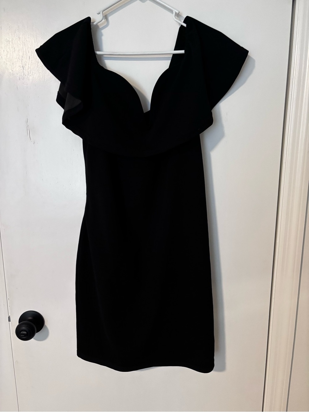 David's Bridal Black One-Shoulder Ruffle Sheath Dress